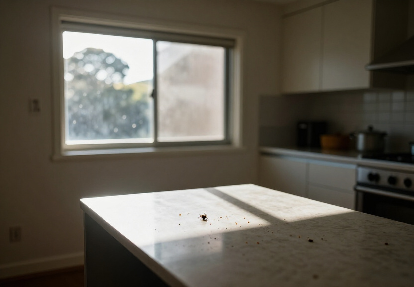 Spider webs and egg sacs in an Eastwood unit storage area before treatment